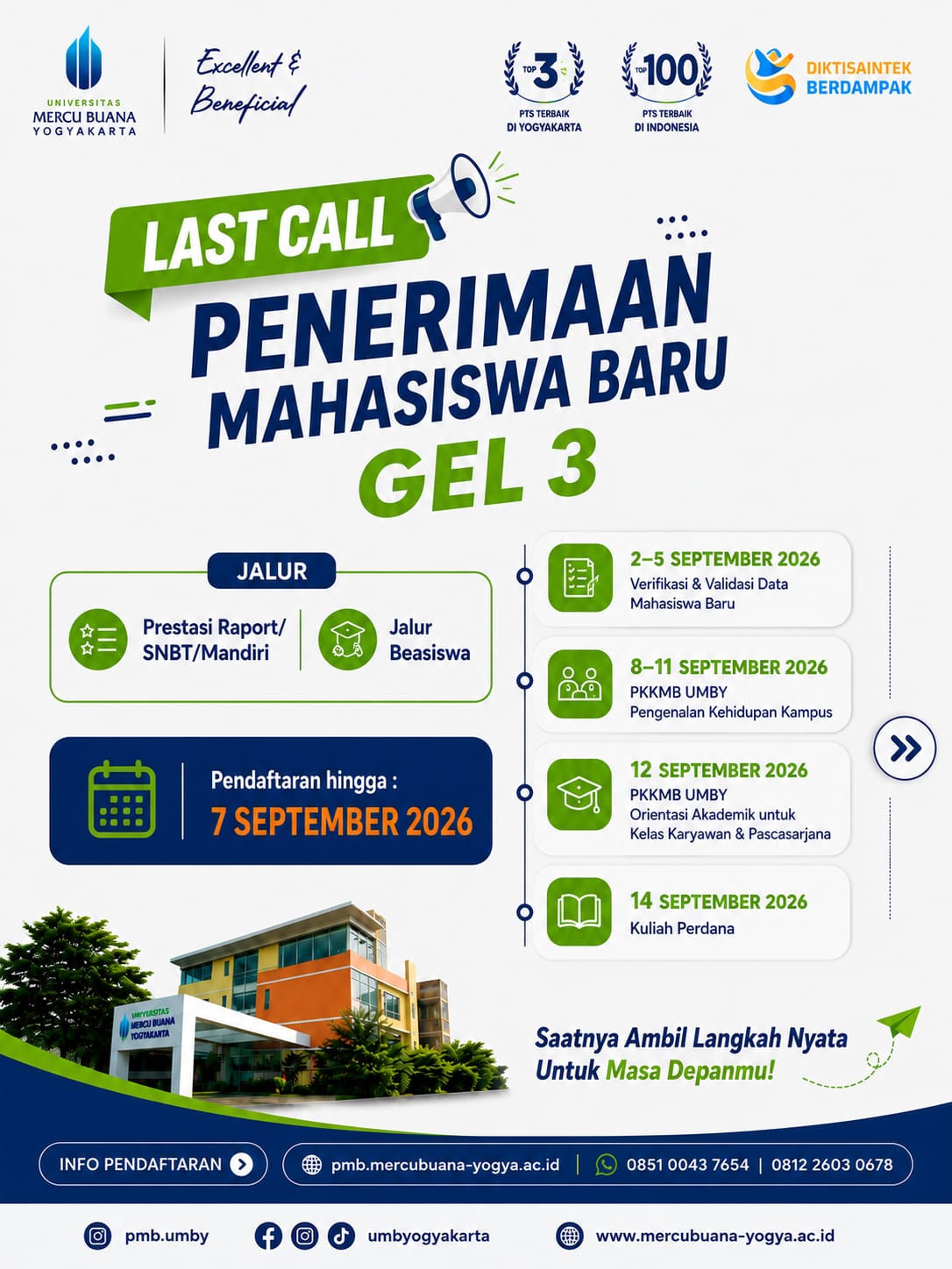 LAST CALL! Pendaftaran Mahasiswa Baru Gelombang 3 UMBY 2026 Resmi di TUTUP 07 September 2026